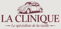 Logo La Clinique avec une Volkswagen Coccinelle vintage et la signature « Le spécialiste de la vieille »
